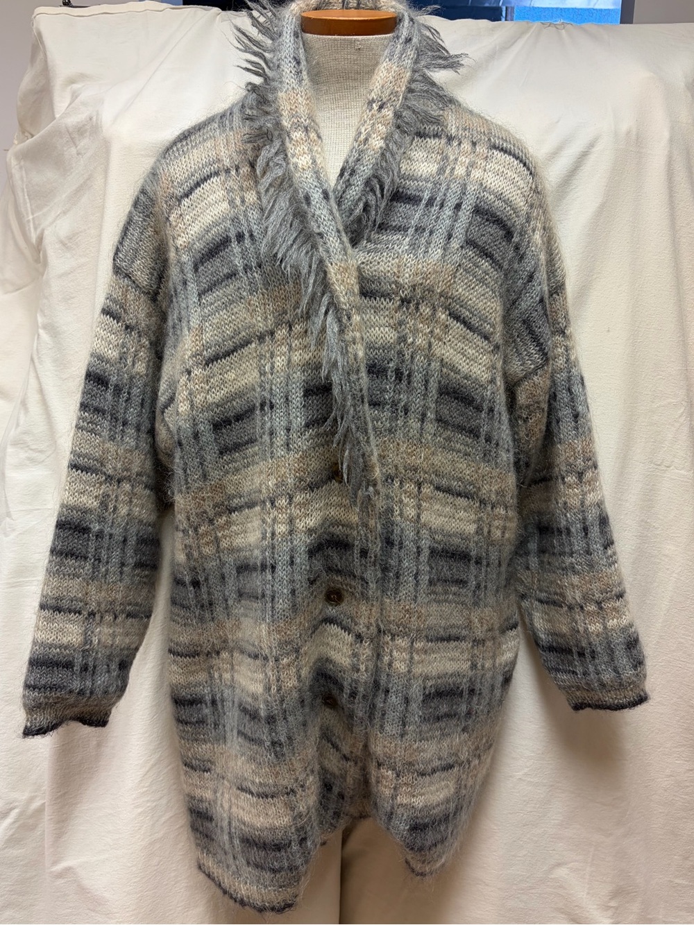 Susan Bristol Cozy Gray Plaid Shawl Collar Coat